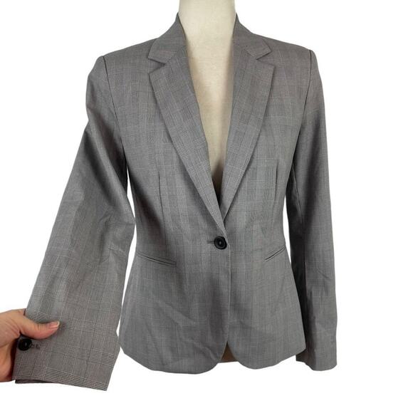 Zara Office Siren Fitted Single Breasted Check Plaid Blazer Size 4 Career Gray - Picture 6 of 16